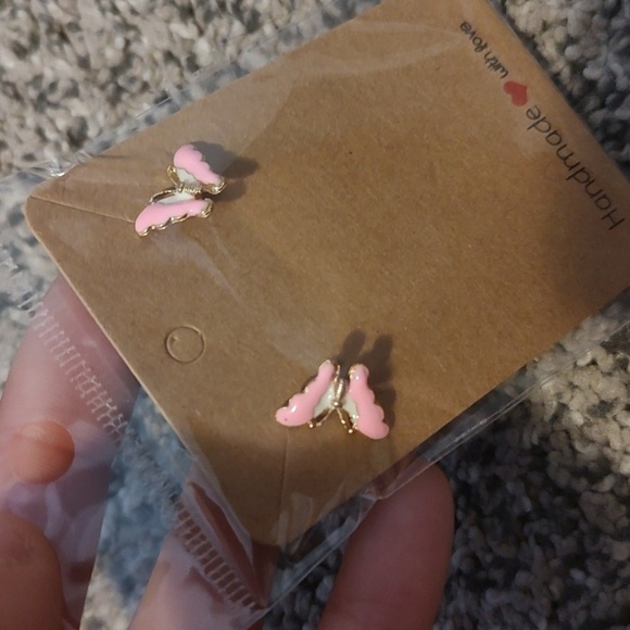 Light Pink Butterfly Stud Earrings - Picture 3 of 3